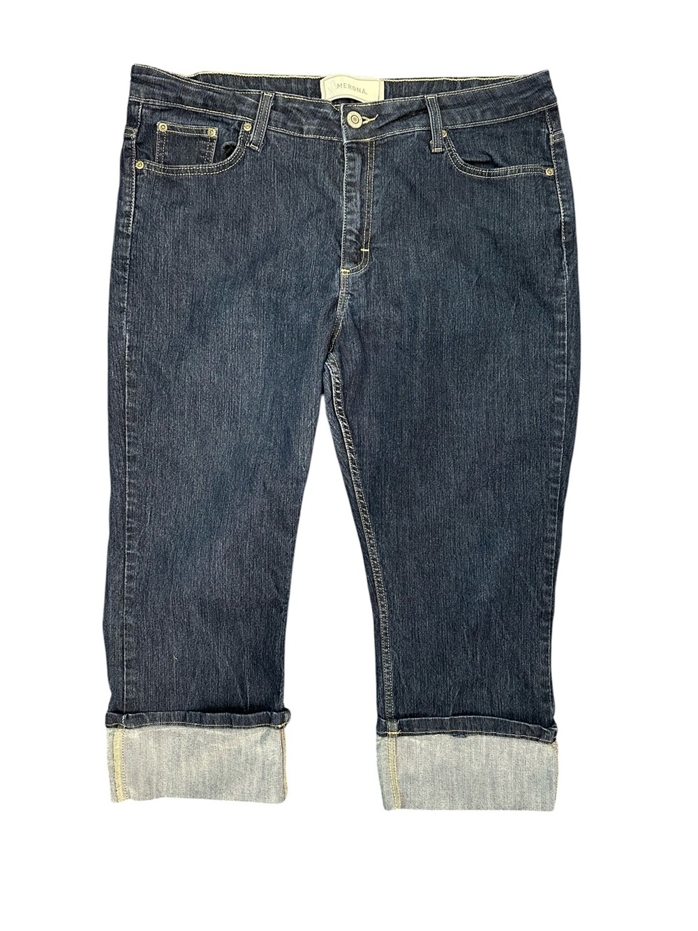 Merona Cuffed Capri Jeans in Dark Blue Wash Size 16 casual denim summer